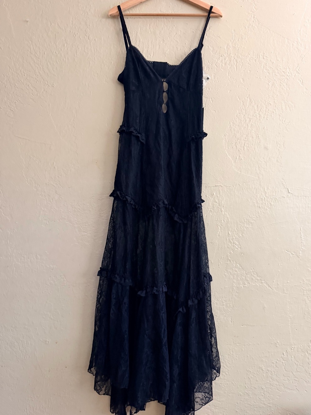 Current Mood Black Lace Tiered Slip Maxi Dress